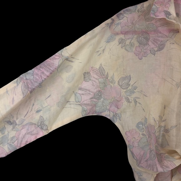 VTG American Thunder Floral Sheer Tie Front Blouse, 1980s-90s, Butterfly Arms M - Picture 4 of 9